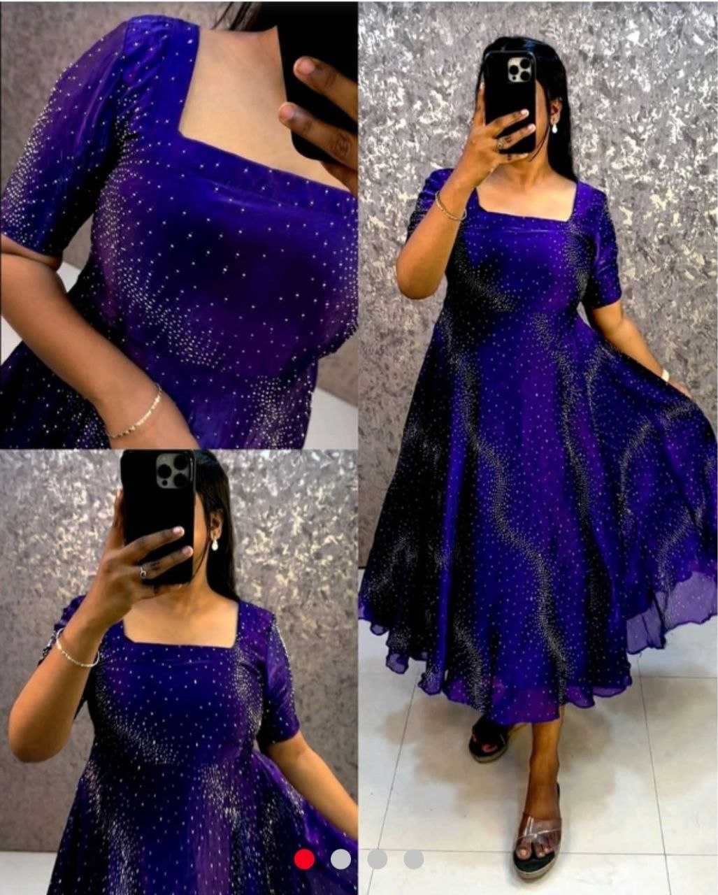 Premium Georgette Shimmer Fit & Flare Midi Dress for Women – Party Wear Square Neck Dress - Image 3