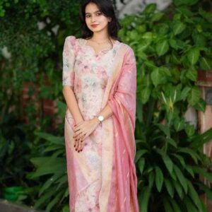 Floral Organza Suit Set with Pastel Dupatta for Women – Elegant Ethnic Wear