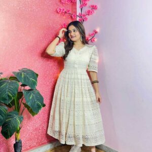 Elegant White Lace Fit & Flare Midi Dress for Women – Premium Party & Brunch Wear