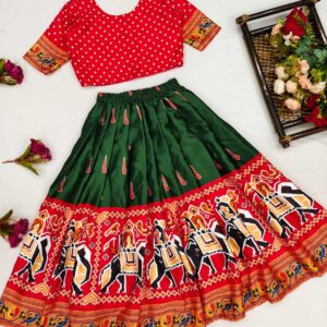 Girls’ Ethnic Lehenga Choli Set with Polka Dot Blouse for kids