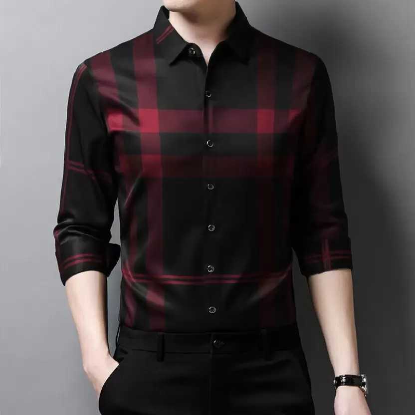 Men’s Black & Maroon Checked Full-Sleeve Shirt – Premium Slim Fit Casual Wear - Image 3