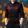 Men’s Black & Maroon Checked Full-Sleeve Shirt – Premium Slim Fit Casual Wear