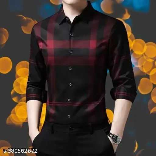 Men’s Black & Maroon Checked Full-Sleeve Shirt – Premium Slim Fit Casual Wear
