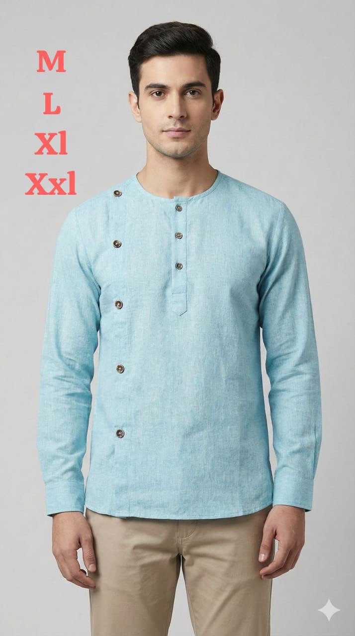 Men’s Premium Solid Linen Kurta with Asymmetric Button Placket – Full Sleeve Ethnic Wear - Image 3