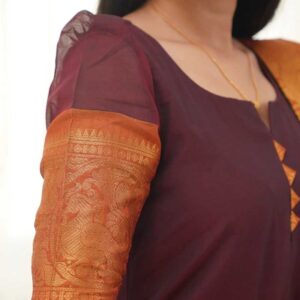 Premium Purple Banarasi Border Kurti with Zari Work Sleeves & Matching Dupatta – Elegant Festive Wear Set