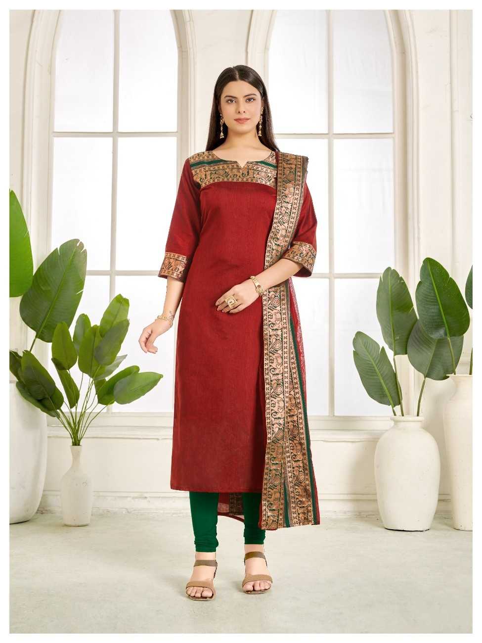 Kanchi Cotton Straight Kurti with Matching Dupatta Set - Image 4