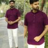 Men’s Chikankari Short Kurta – Premium Cotton Ethnic Wear (Mustard / Wine / Teal / Navy)