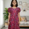 Girls Printed A-Line Dress with Puff Sleeves – Soft Cotton Party & Casual Wear