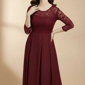 Elegant Wine Lace Long Gown for Women – Party & Evening Wear