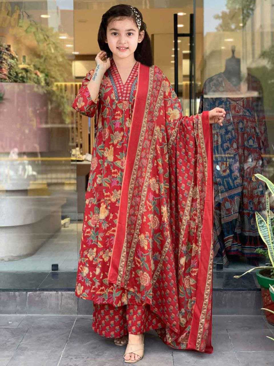 Girls Floral Printed Kurta Set with Dupatta – Festive Ethnic Wear - Image 2