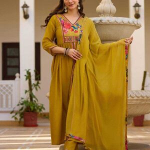 Mustard Yellow Embroidered Anarkali Kurta Set with Dupatta – Festive & Ethnic Wear