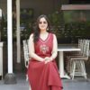 Wine Sleeveless Embroidered Kurta Set with Straight Pants