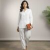 Women’s Solid Cotton Co-Ord Set | Button-Down Shirt & Relaxed Fit Pants for Office & Casual Wear