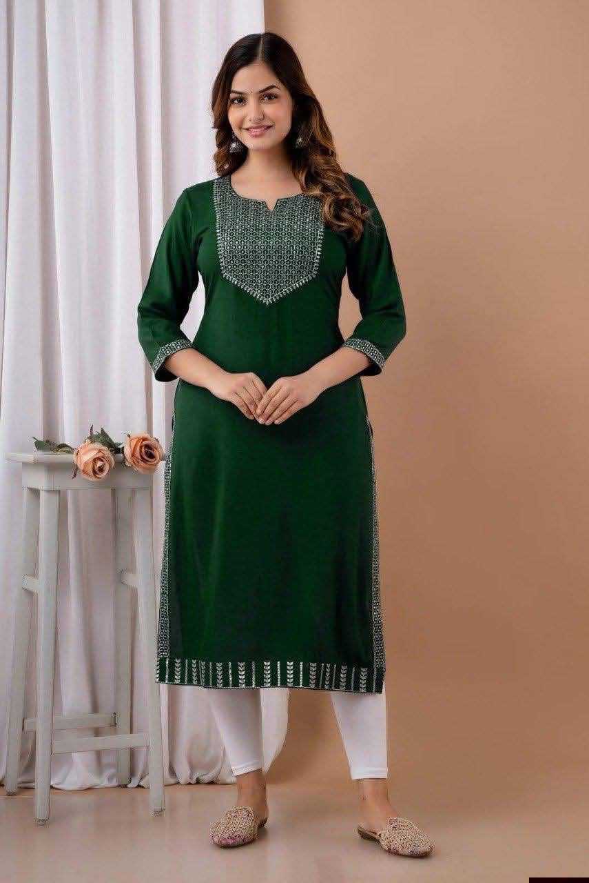 Women Embroidered Straight Kurti | Rayon Office & Daily Wear Ethnic Kurta