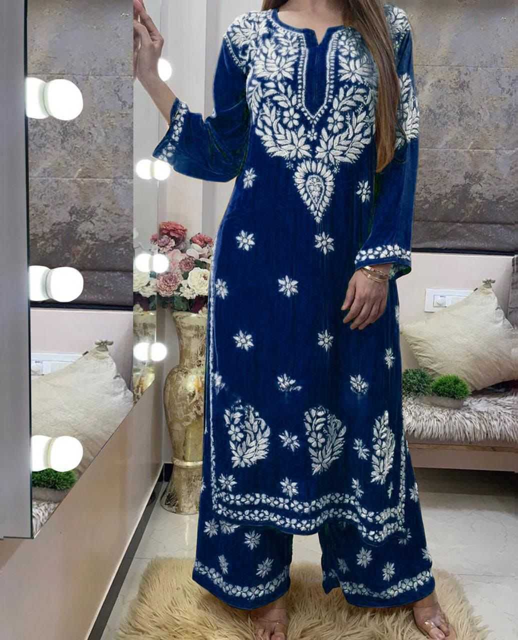 Women’s Embroidered Cotton Kurti Set with Palazzo – Festive & Party Wear Collection