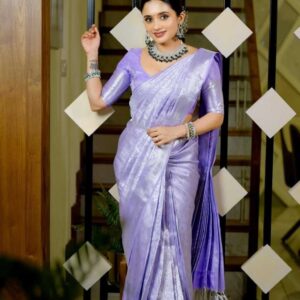 Lavender Silver Woven Silk Saree with Matching Blouse – Elegant Festive Wear