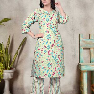 Floral Printed Cotton Kurti with Matching Palazzo Pants – Casual Ethnic Wear Set