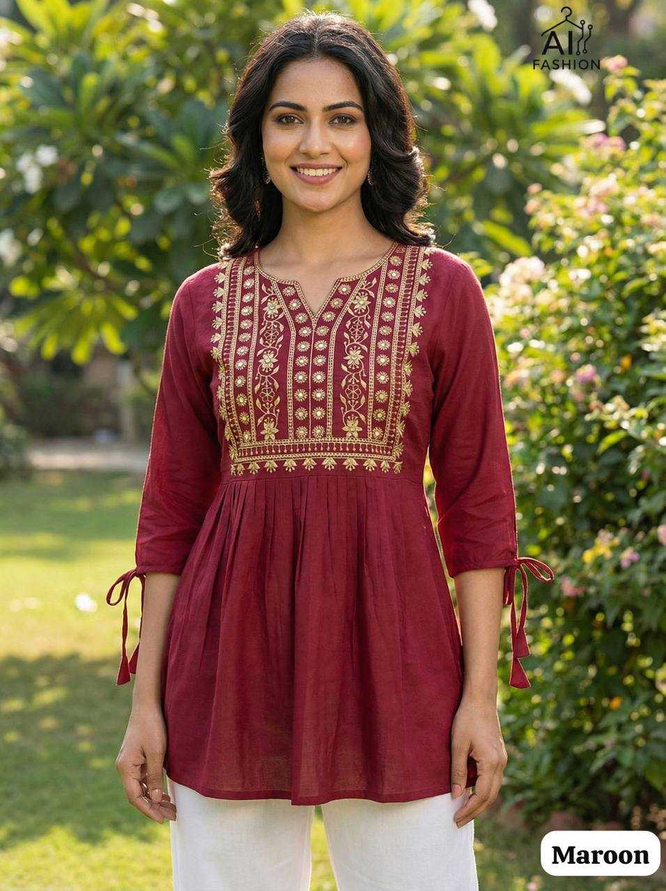 Women Embroidered Cotton Short Kurti Top | Ethnic Tunic for Daily & Festive Wear